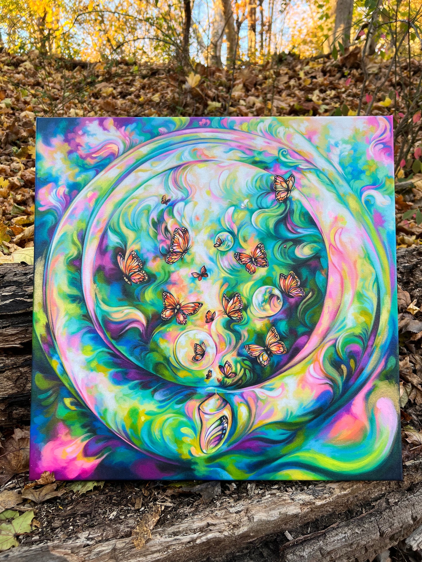 A Kaleidoscope of Wings: Hand Embellished Canvas Print